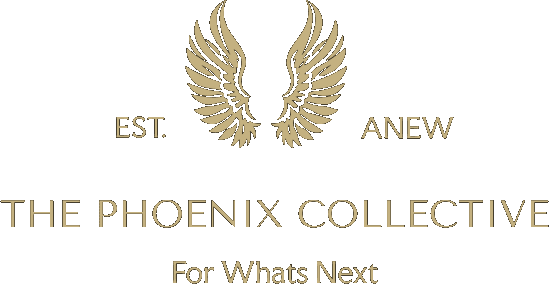 The Phoenix Collective logo - gold winged phoenix emblem